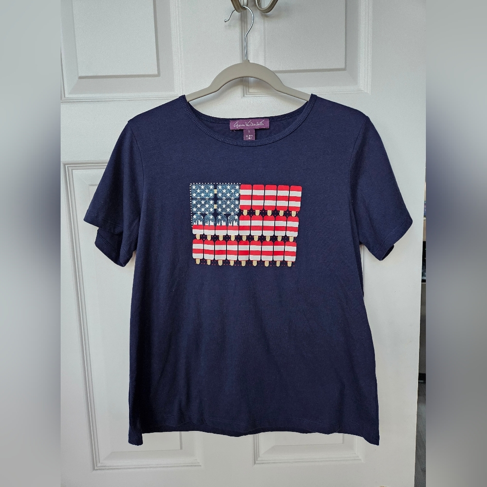 Small USA Popsicle Flag Design Navy Blue Tee